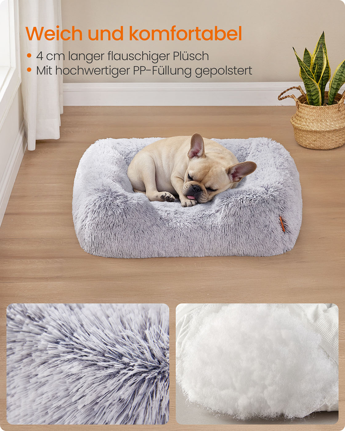 Feandrea dog bed 71 x 55 x 18 cm with raised edges and removable cover - Image 4
