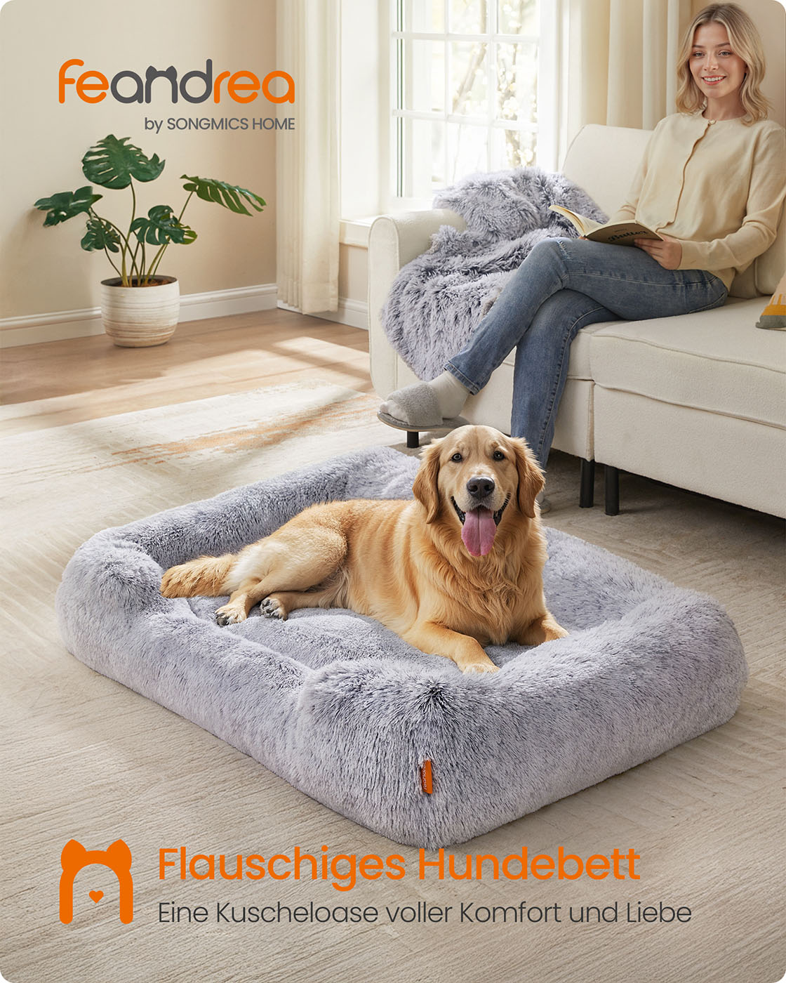 Feandrea dog bed 106 x 75 x 20 cm with raised edges and removable cover - Image 2