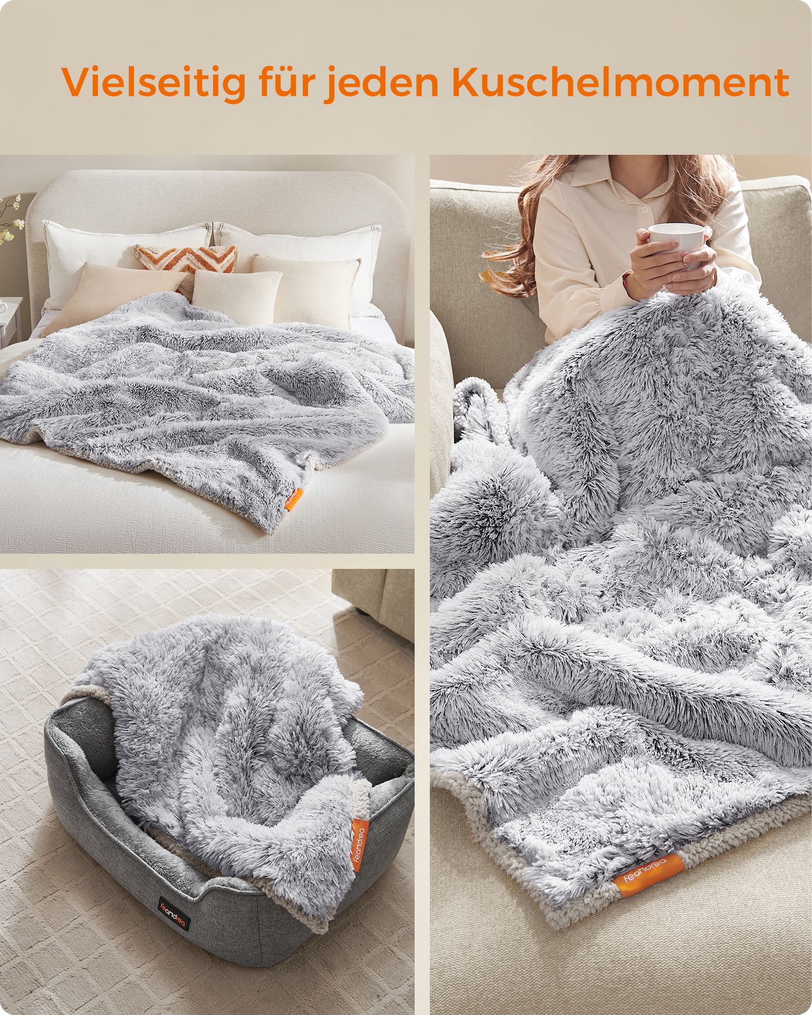 Feandrea koiranpeitto 203 x 152 cm, kaksipuolinen, sherpa-kangasta - Image 4