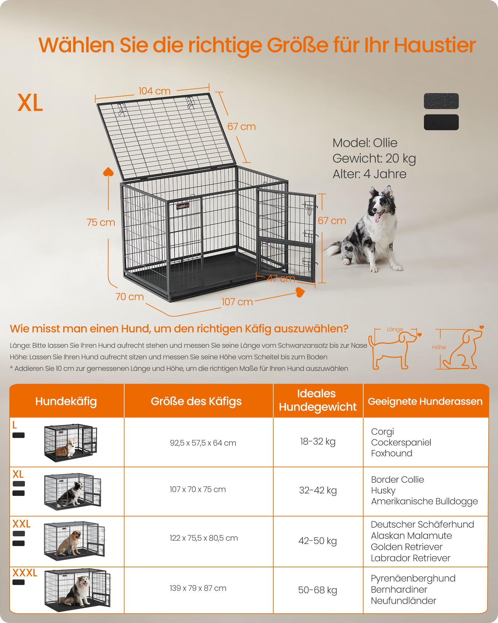 Feandrea koirankoppi, erittäin kestävä 107 x 70 x 75 cm, harmaa - Image 4