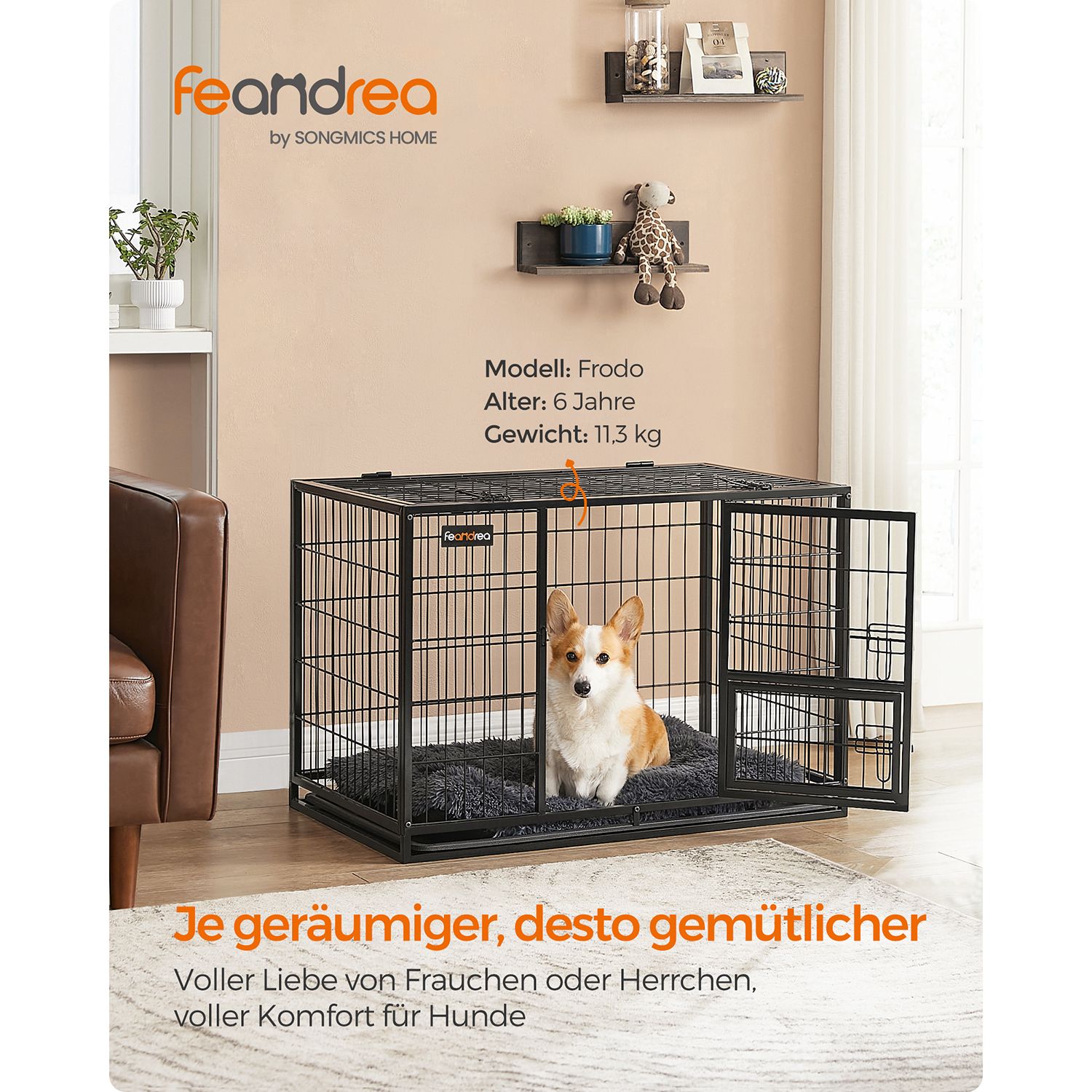 Feandrea koiranhäkki, erittäin kestävä ja kuljetettava 92,5 x 57,5 x 64 cm musta - Image 2