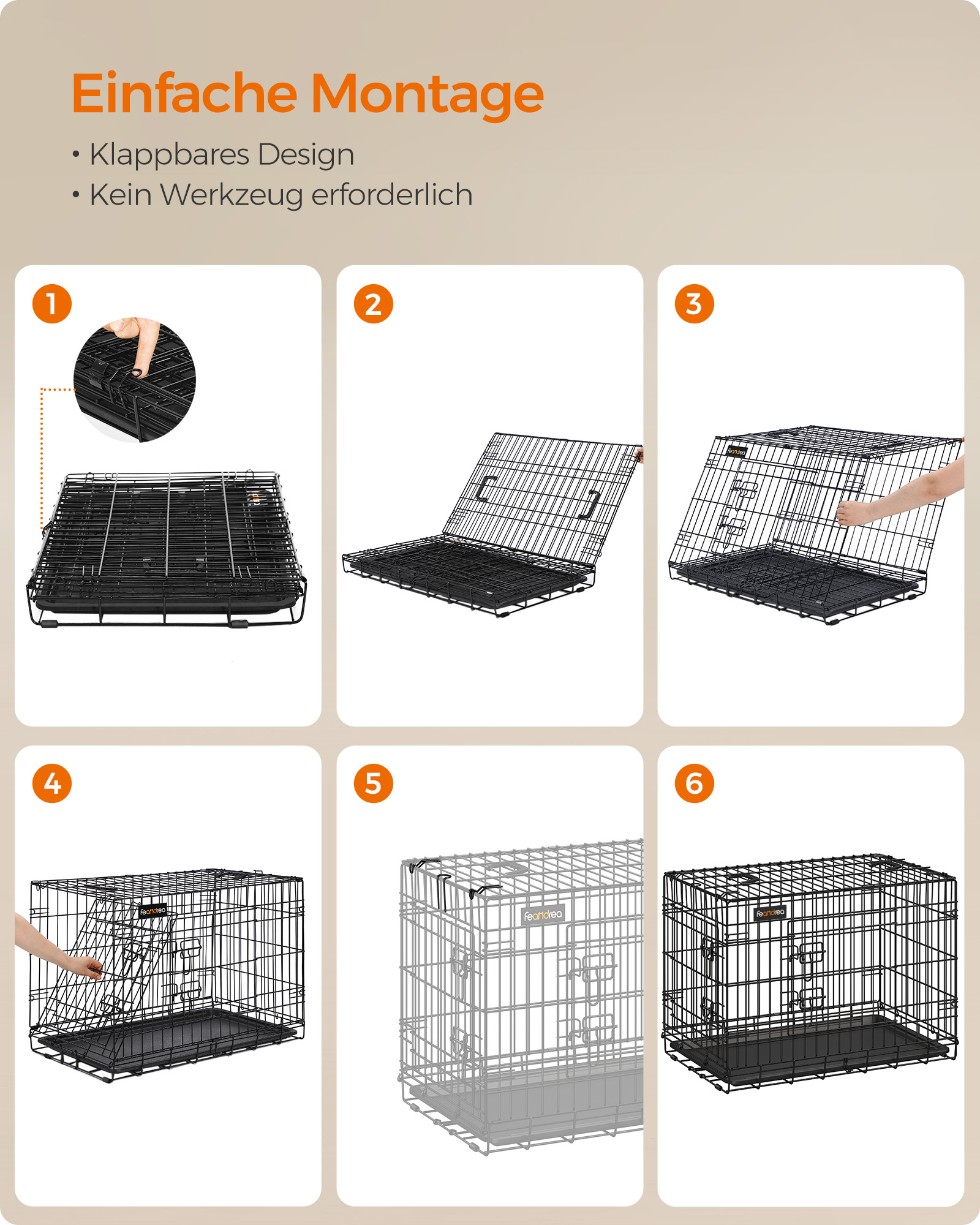 Feandrea hundebur med d?re og sammenklappelig plastskal - Billede 4