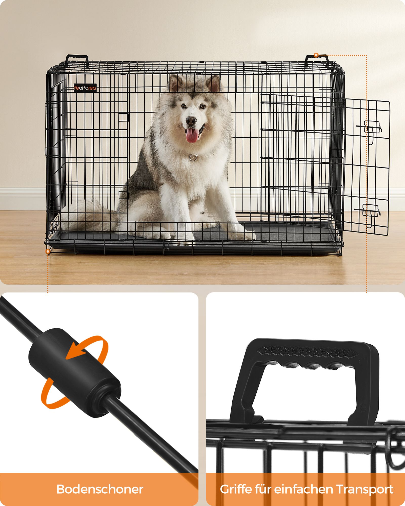 Feandrea hundebur med d?re og sammenklappelig plastskal - Billede 6