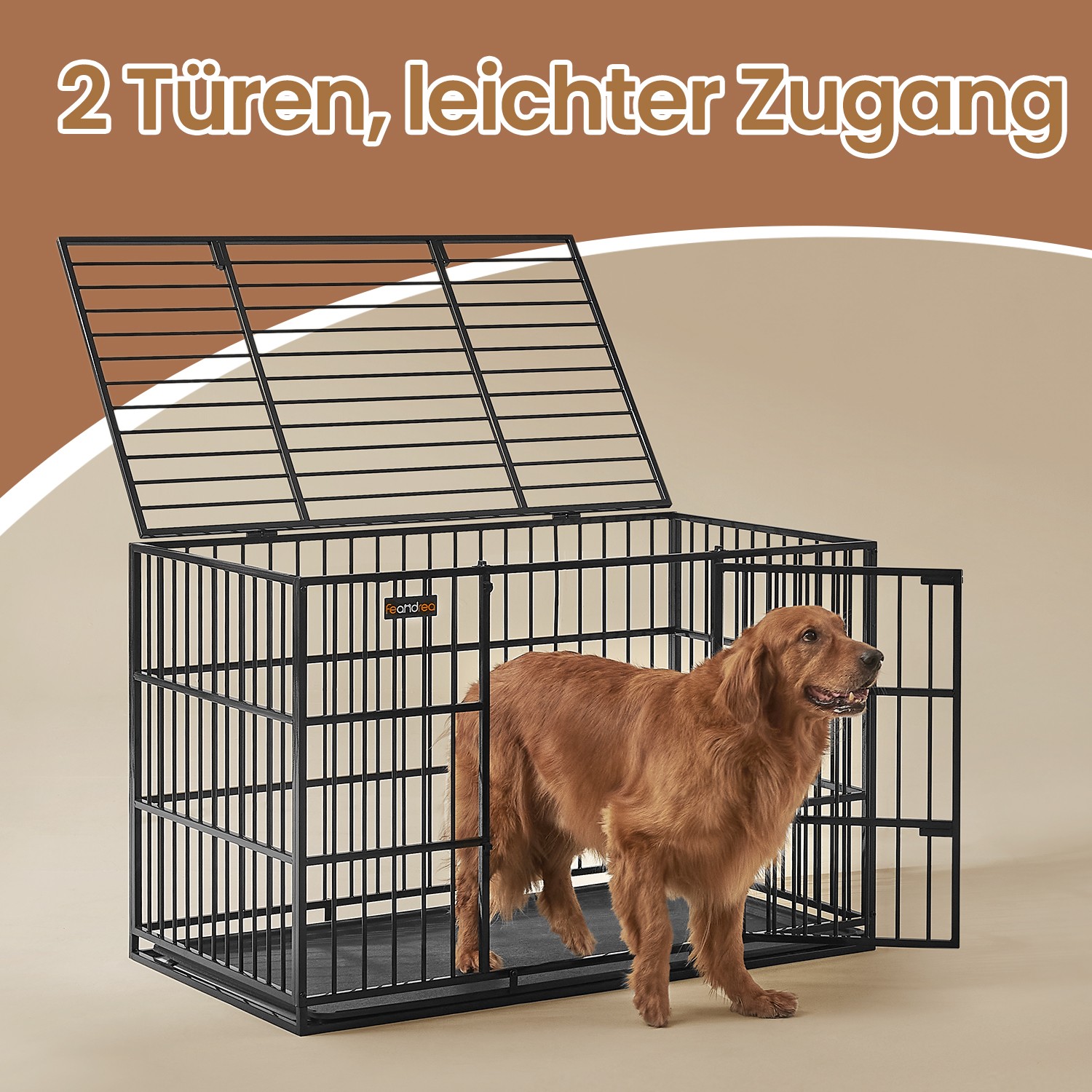 Feandrea Dog Cage 122 x 75 x 80 cm with removable floor tray - Image 2