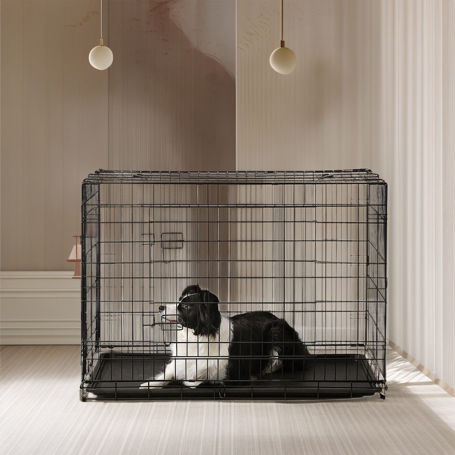 Feandrea dog cage, foldable dog crate, with 2 doors