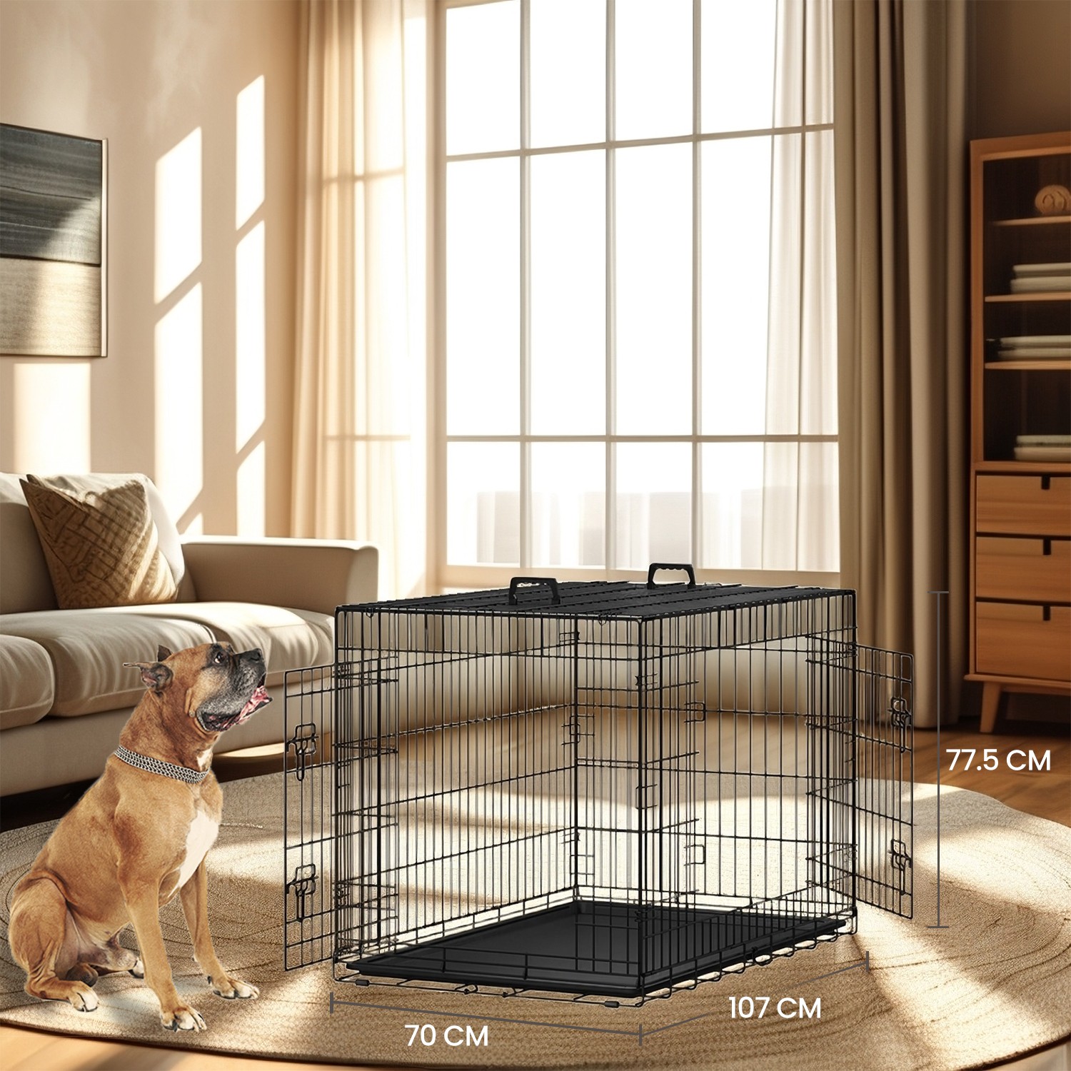 Feandrea dog cage, foldable dog crate, with 2 doors - Image 5