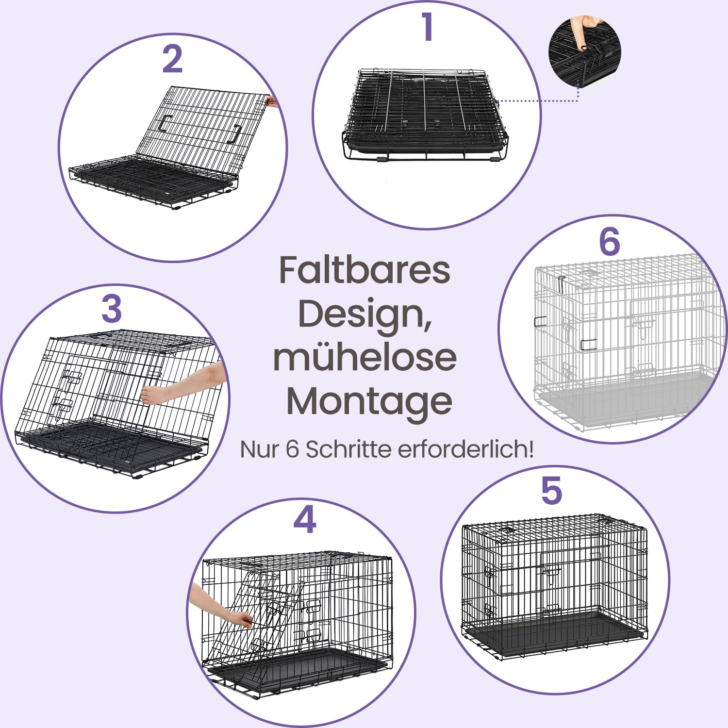 Feandrea dog cage, foldable dog crate, with 2 doors - Image 4