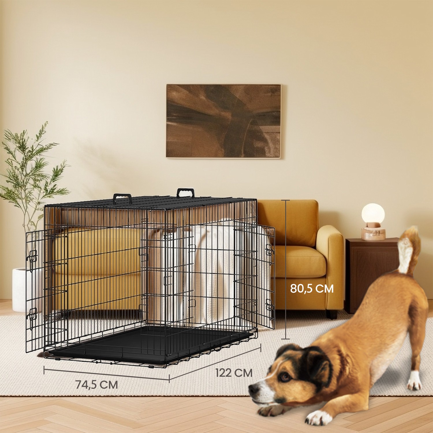 Feandrea dog cage, foldable dog crate, with 2 doors - Image 5