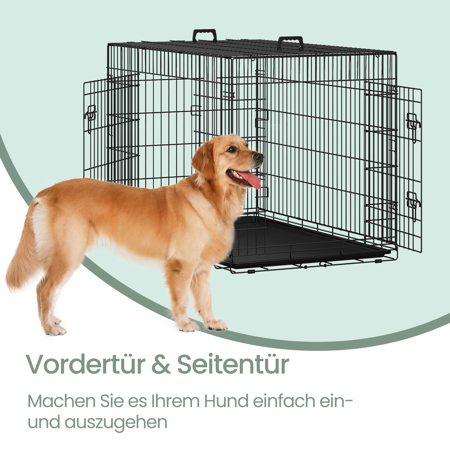 Feandrea dog cage, foldable dog crate, with 2 doors - Image 2
