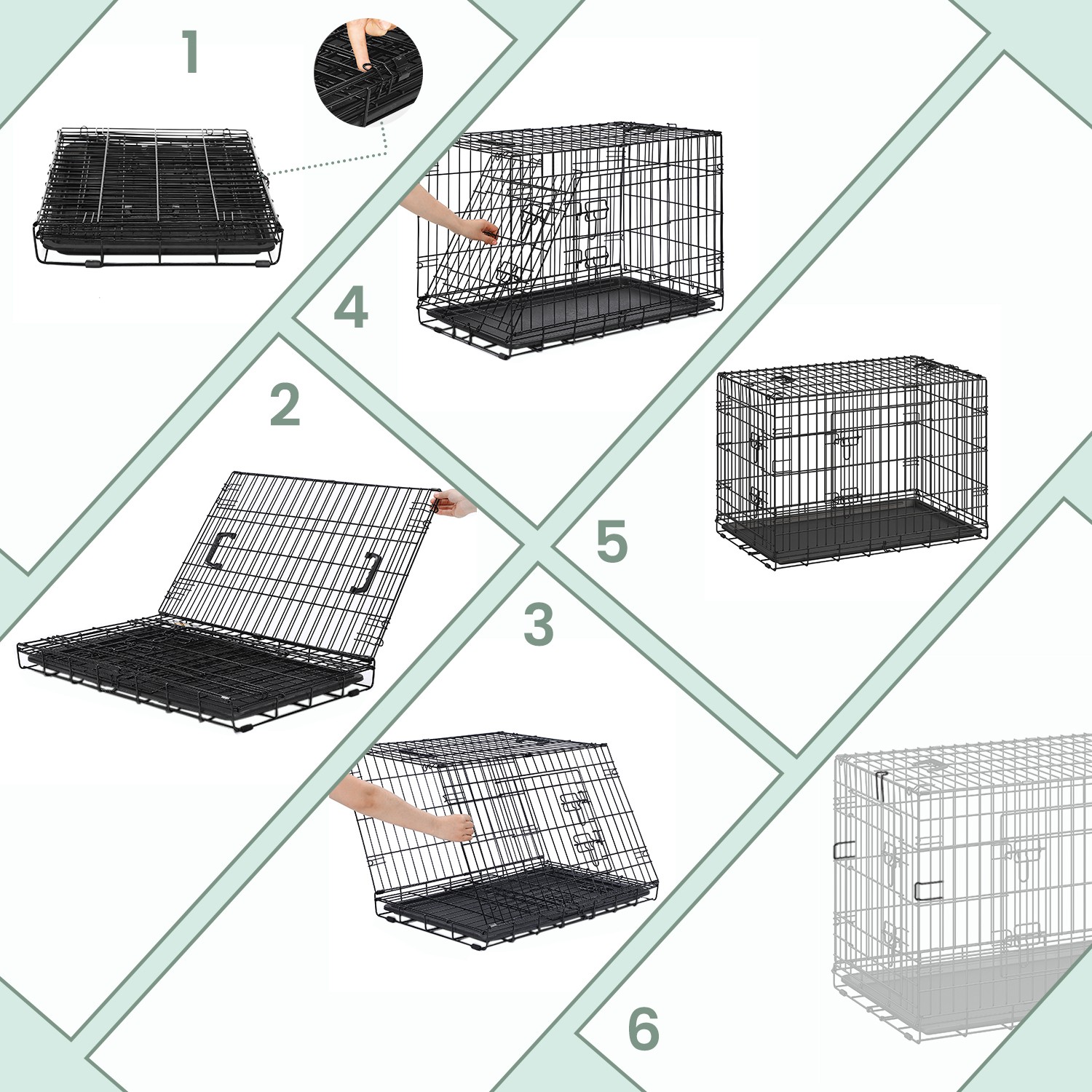 Feandrea dog cage, foldable dog crate, with 2 doors - Image 4