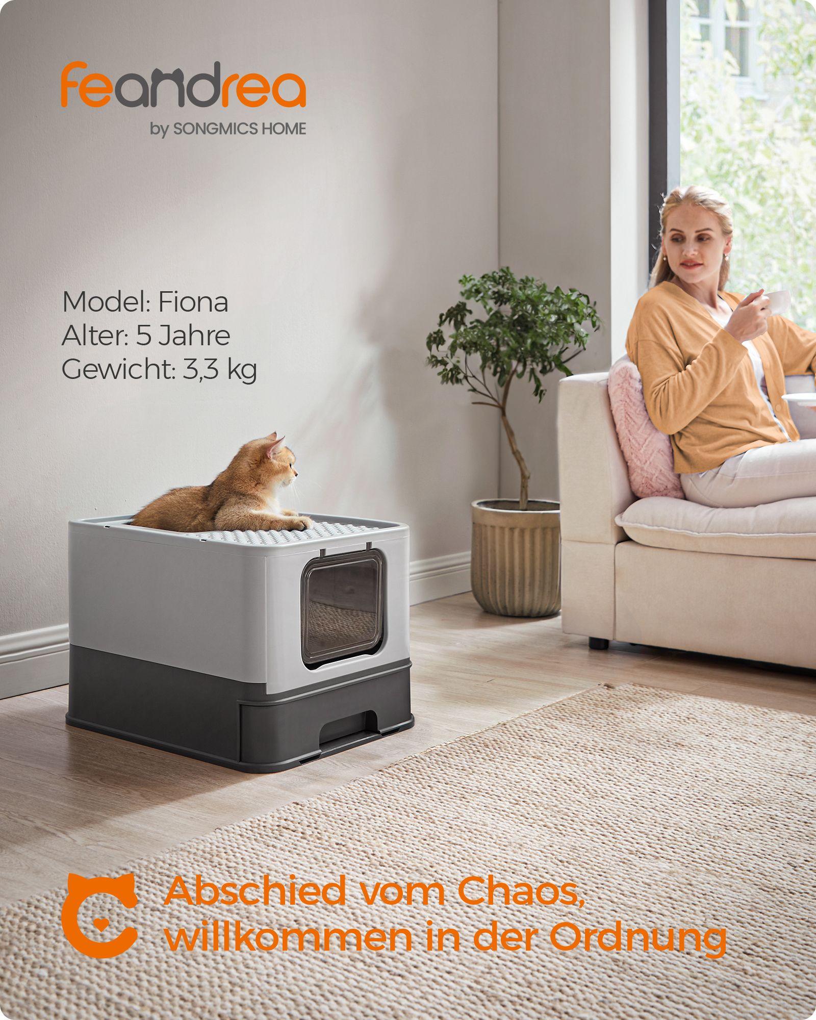 Feandrea kissanhiekkalaatikko kannella ja lapioilla, tilava, antrasiitinharmaa-kyyhkynharmaa - Image 2