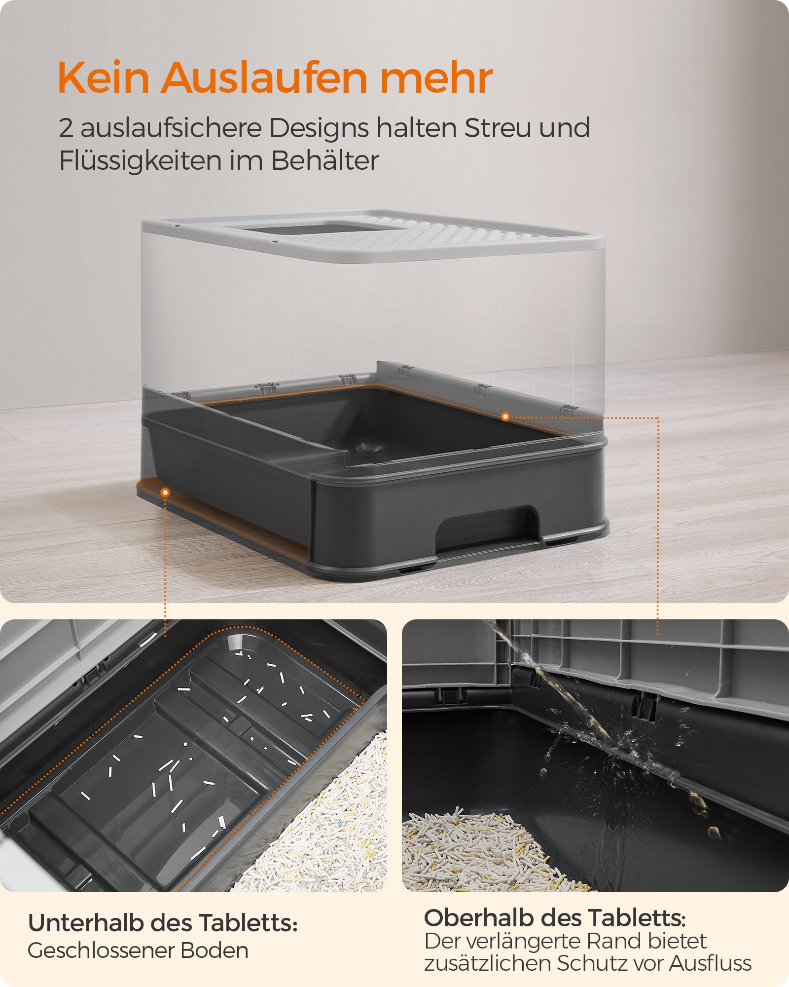 Feandrea kissanhiekkalaatikko kannella ja lapioilla, tilava, antrasiitinharmaa-kyyhkynharmaa - Image 3