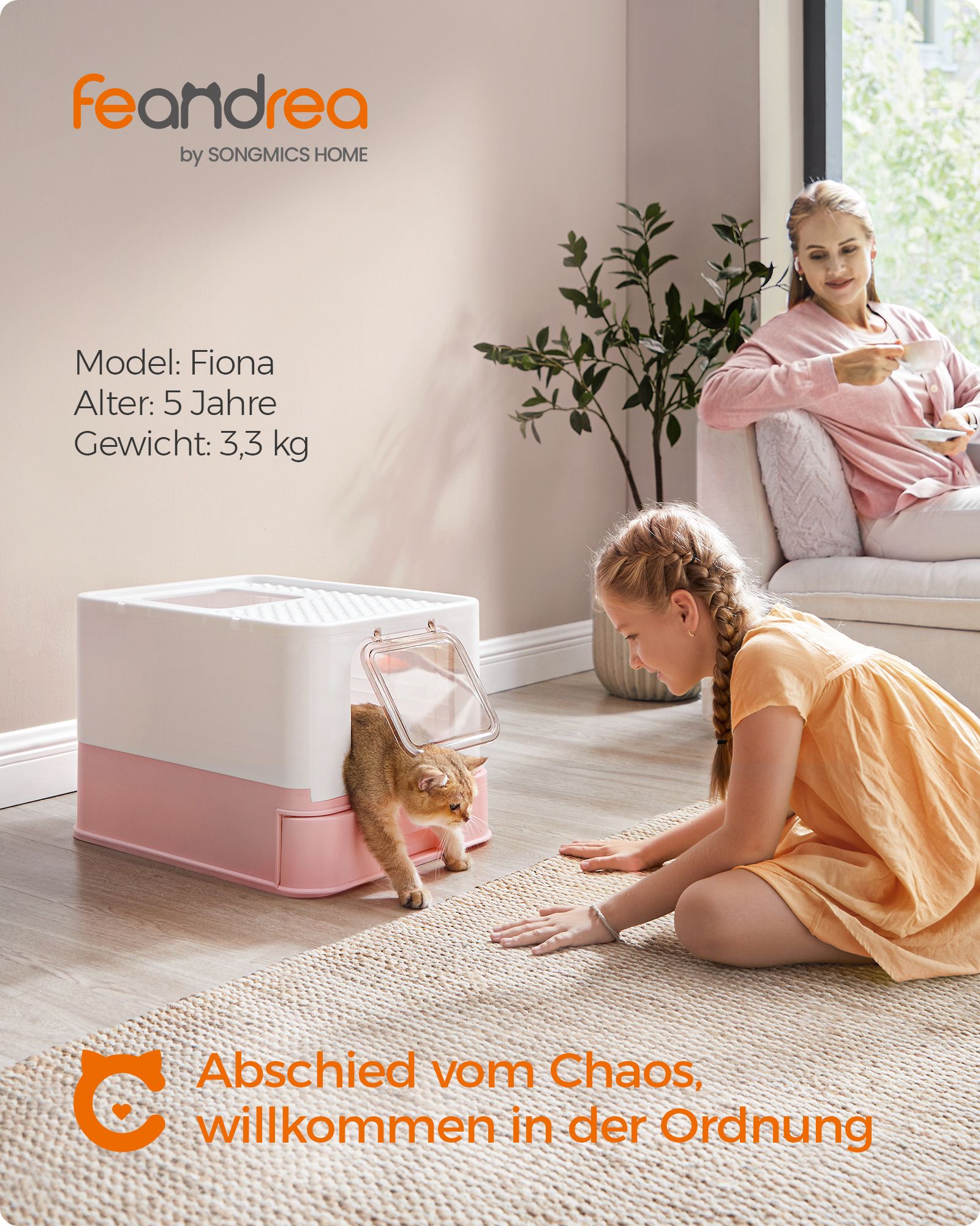 Feandrea kissanhiekka-astia kannella ja lapioilla, tilava, valkoinen-pastellinpunainen - Image 2