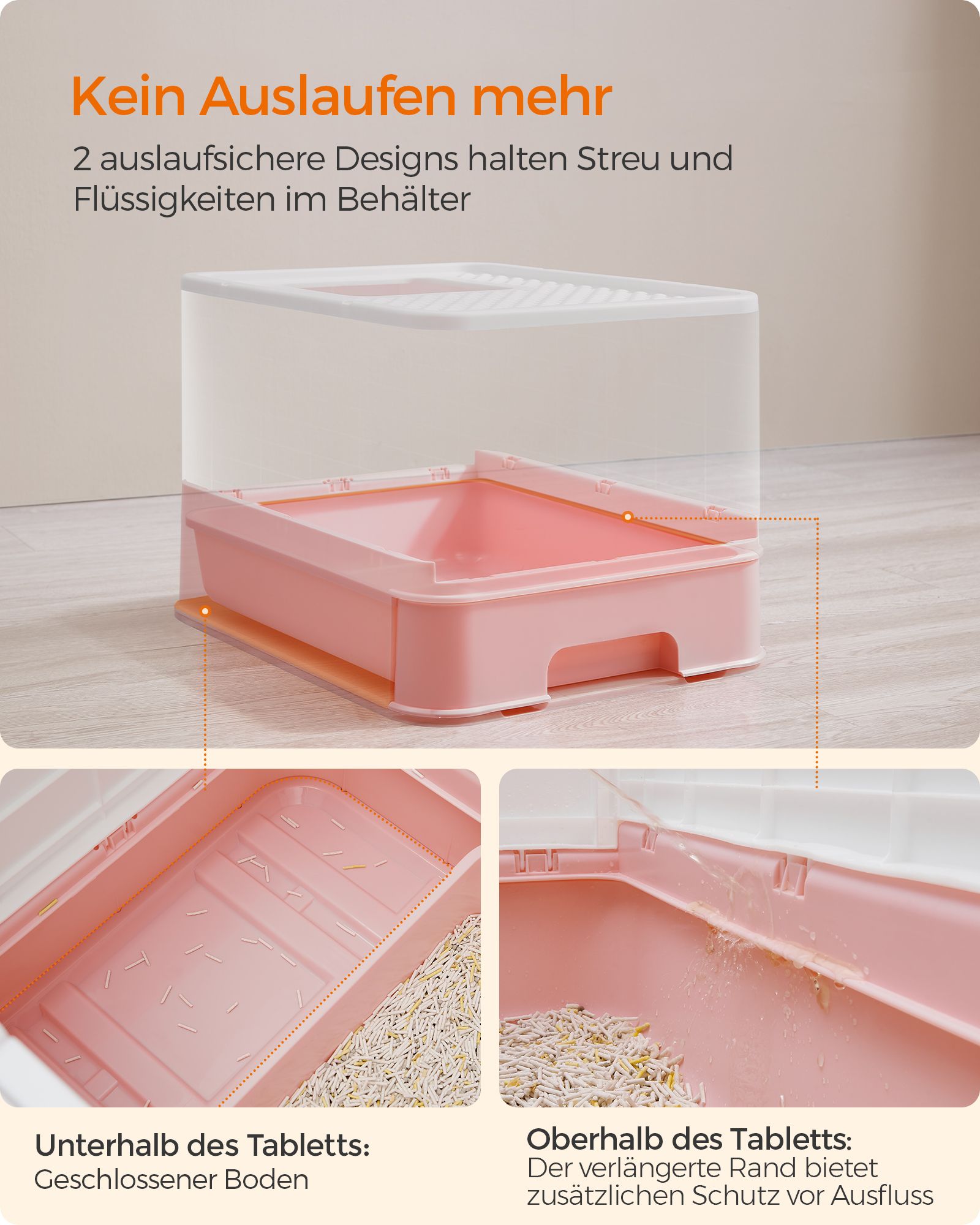 Feandrea kissanhiekka-astia kannella ja lapioilla, tilava, valkoinen-pastellinpunainen - Image 3