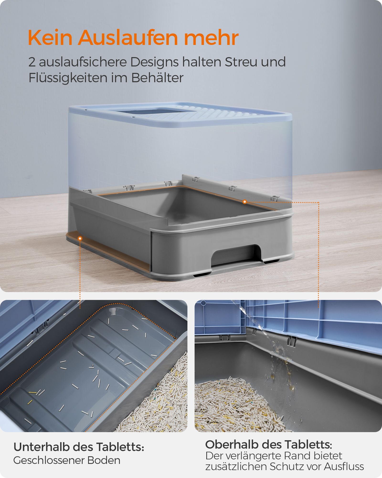 Feandrea kissanhiekkalaatikko kannella ja lapioilla, tilava, vaaleansininen-kyyhkynharmaa - Image 3