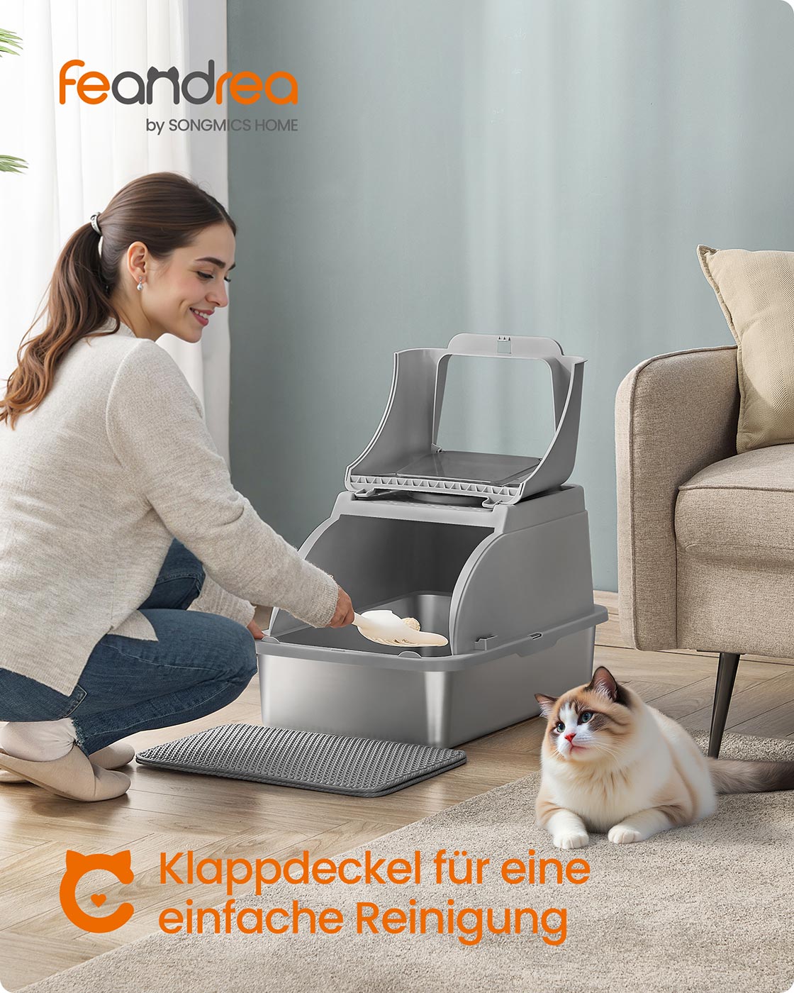 Feandrea kattebakke i rustfrit st?l med skovl og b?rste, duvegr? - Billede 2