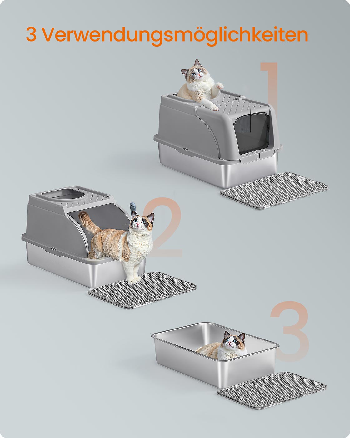 Feandrea kattebakke i rustfrit st?l med skovl og b?rste, duvegr? - Billede 6