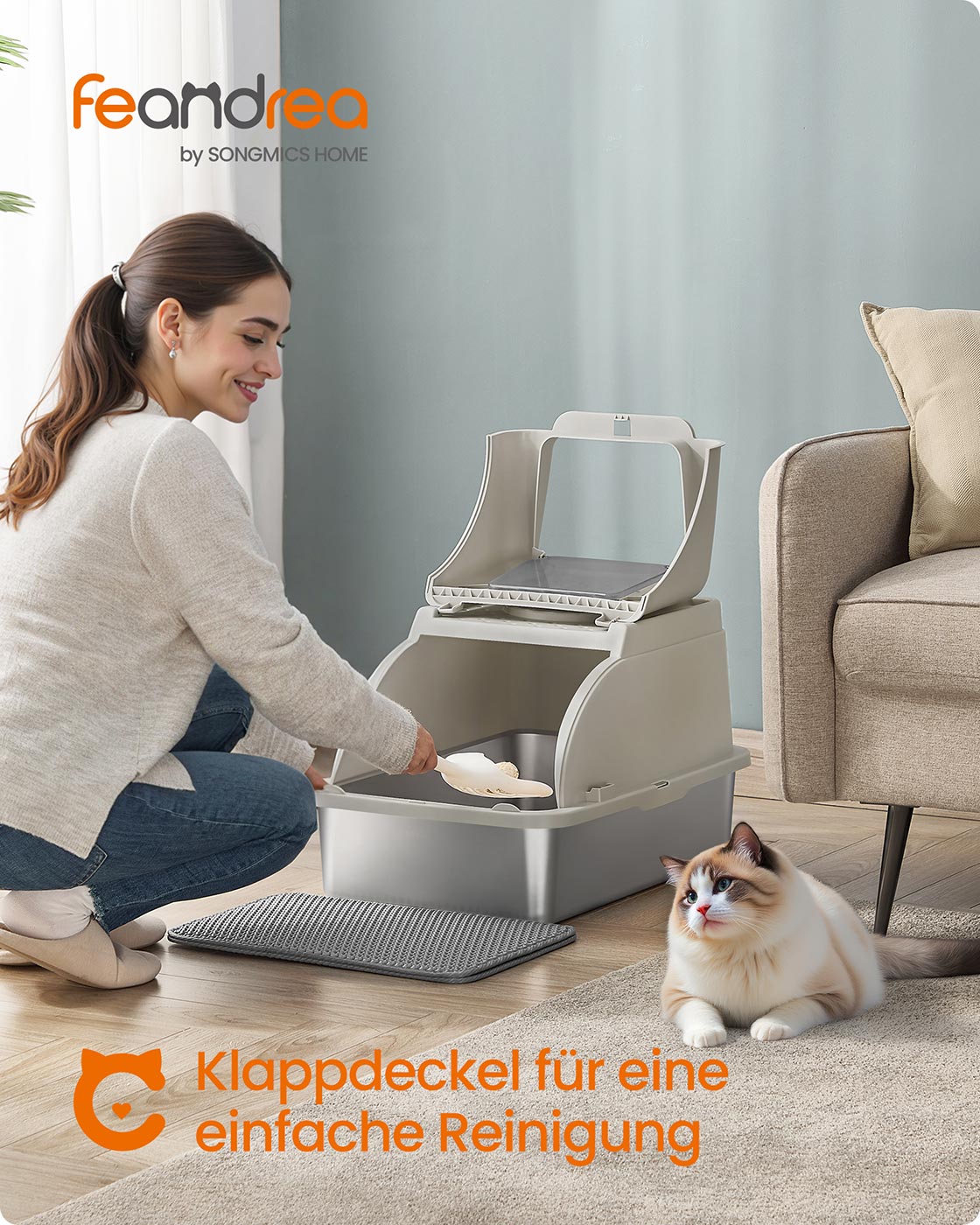 Feandrea kattebakke i rustfrit st?l med skovl og b?rste, cappuccinobeige - Billede 2