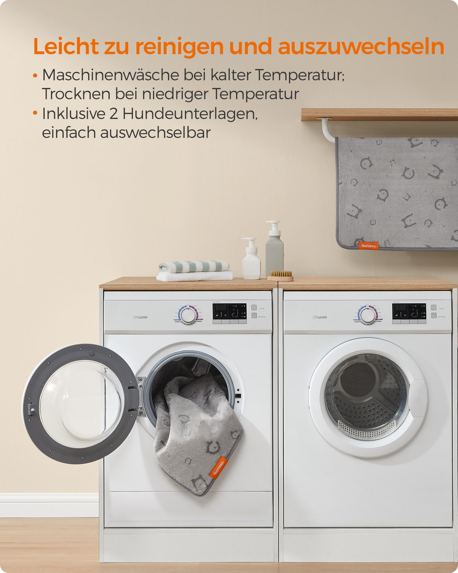 Feandrea hvalpeunderlag, vaskbart, 2-pak, 152 x 122 cm, duvegr? - Billede 5