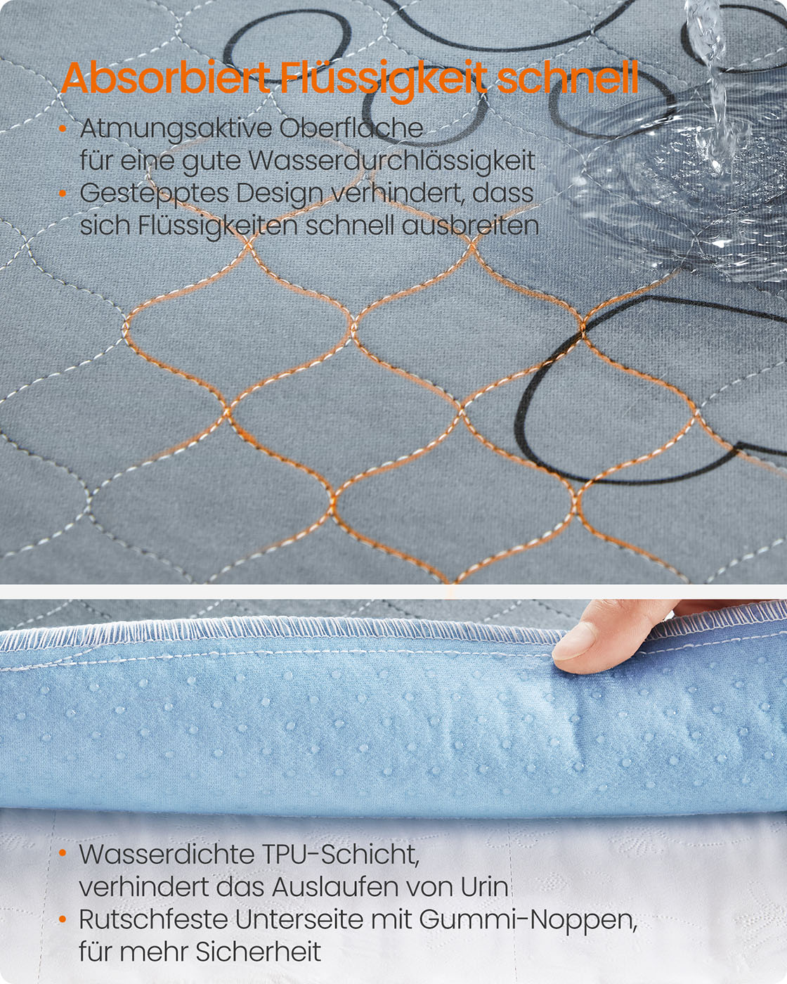 Feandrea hvalpeunderlag, vaskbart, 122 x 61 cm, 2 stk. s?t, skridsikkert, gr?t - Billede 4