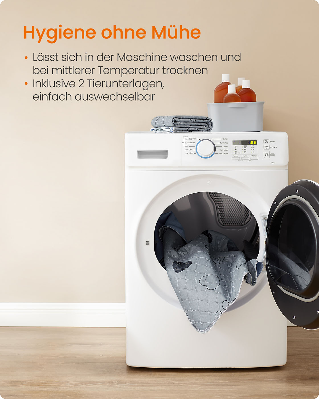 Feandrea hvalpeunderlag, vaskbart, 122 x 61 cm, 2 stk. s?t, skridsikkert, gr?t - Billede 6