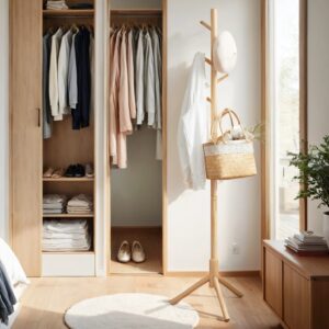 VASAGLE vaatekaappi, vaateripustin massiivipuusta, puun muotoinen vaatekaappi