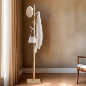 VASAGLE vaateripustin, vaateripustin massiivipuusta, takkiteline puun muotoinen