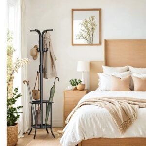 SONGMICS fritst?ende garderobestativ, garderobestativ med paraplystativ, 12 kroge