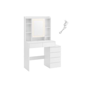 VASAGLE sminkbord med LED-belysning, modernt molnvit