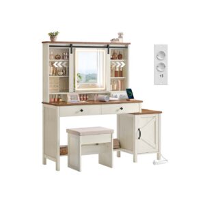 VASAGLE toiletbord med spejlbelysning og flere skuffer