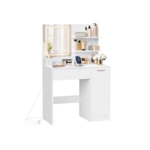 VASAGLE Kailyn Collection - Dressing table with LED mirror, drawer, and open shelves