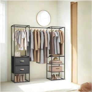 SONGMICS coat rack with 2 drawers, ebony black