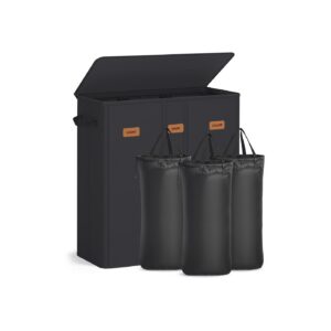 SONGMICS Laundry basket with three compartments, lid, and washable inner bag