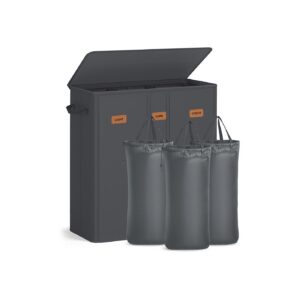 SONGMICS Laundry basket with three compartments, lid, and washable inner bag