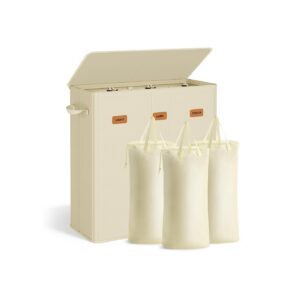 SONGMICS Laundry basket with three compartments, lid, and washable inner bag