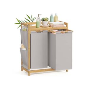 SONGMICS Laundry Basket 2 Compartments 2 x 50 L 63 x 33 x 78 cm Smoke Gray