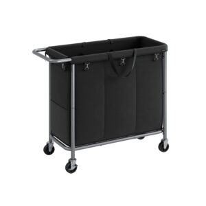 SONGMICS laundry basket, 3 compartments, 200 liters, with casters and handle
