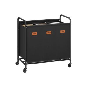 SONGMICS Laundry Basket 170 L with Casters and 3 Compartments, Ink Black