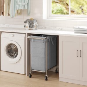 SONGMICS laundry basket with casters, laundry collector, 2 compartments, laundry trolley