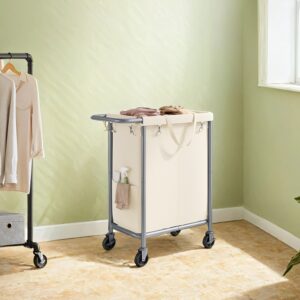 SONGMICS laundry basket 2 compartments 140 liters with handle cream white