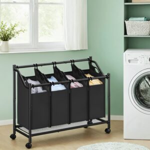 SONGMICS laundry basket with casters 4 x 45 L ink black