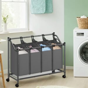 SONGMICS Laundry Basket with Wheels 4 x 45 L Slate Gray