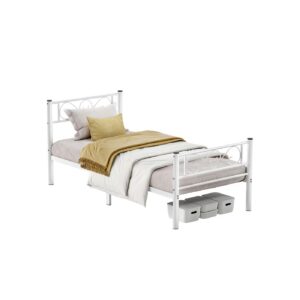 VASAGLE Single Metal Bed Frame White