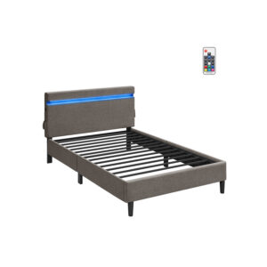 VASAGLE metal double bed 140 x 190 cm  LED lighting dark gray