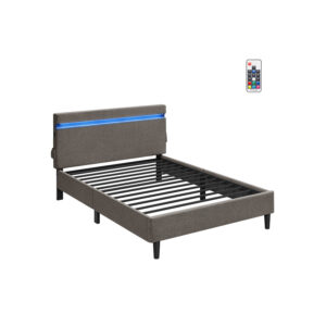VASAGLE Metal Double Bed 140 x 200 cm  LED Lighting Dark Gray