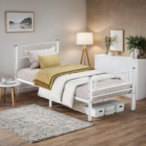 VASAGLE Single Bed Frame, Metal, White