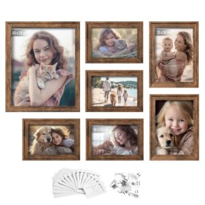 SONGMICS 7-osainen valokuvakehyssetti, jossa jälkiä jättämättömät seinäkoukut, vintage-ruskea