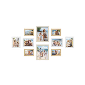 SONGMICS 10 kpl:n kuvakehyssetti, luonnonvärinen tammi, pilvinen valkoinen, luonnonbeige