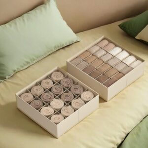 SONGMICS alusvaateorganisaattori, 4 kpl, 80 lokeroa, hiekanbeige