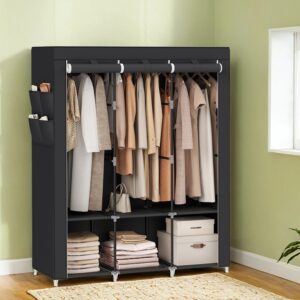 SONGMICS Kangaskaappi, jossa 3 vaatetankoa ja 4 sivutaskua